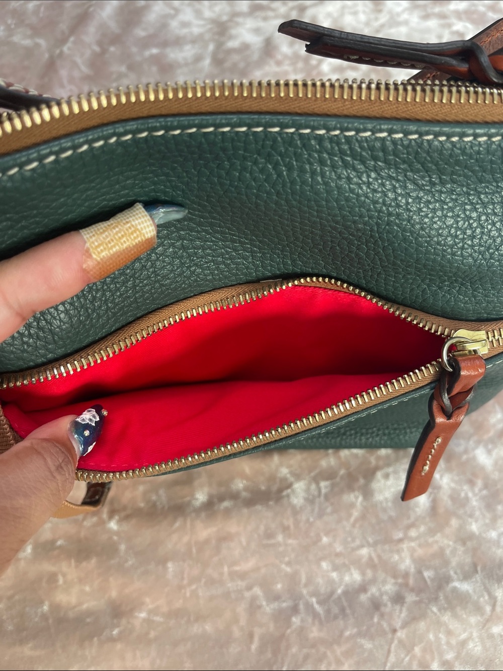 Dooney & Bourke Forest Green Pebble Leather Crossbody with Brown Trim - Picture 5 of 7